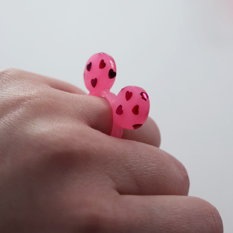 PINK HEART MOUSE EAR RING