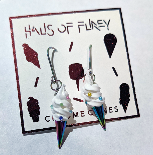 VANILLA RAINBOW SPRINKLE CHROME CONE EARRINGS